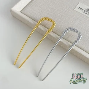 2PCS Metal U Shape French Hair Pins, Silver & Gold Twist Hairpin